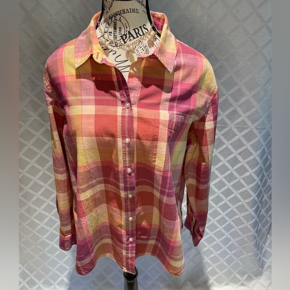 Lucky Brand Plaid Button-Up Shirt in Pink and Yellow Size Medium - Picture 1 of 10